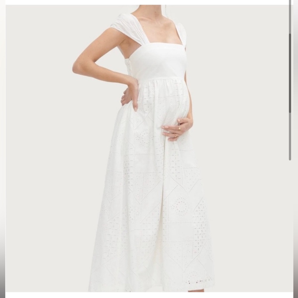 Hatch Maternity Ivy Eyelet Midi Dress in white size 3